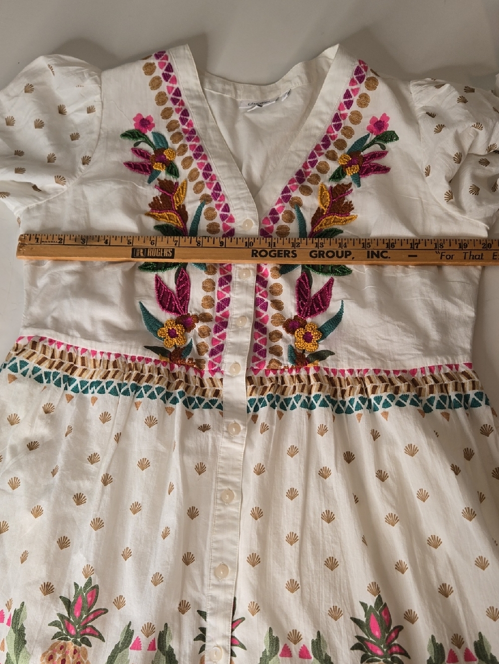 Chico's White Maxi Lined Cotton Dress with Multicolor Floral Embroidery - Picture 10 of 11